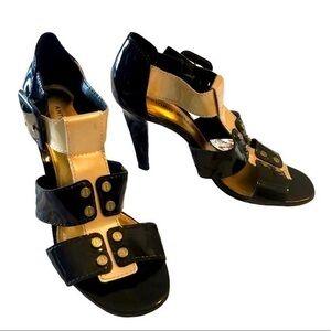 Antonio Melani Black Tan Patent‎ Leather Heels EUC